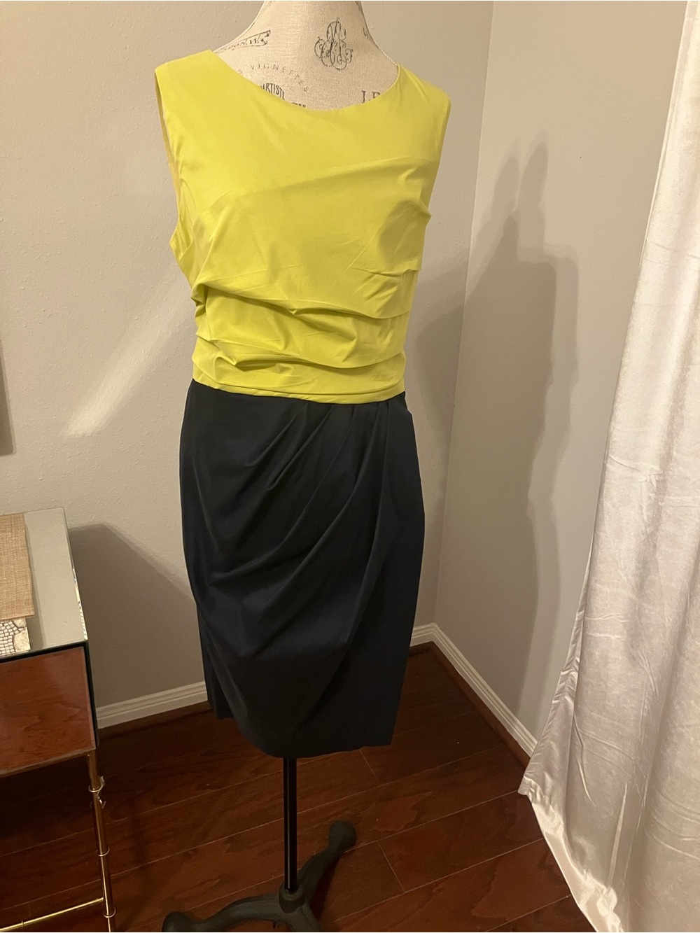 Suzi Chin for Maggy Boutique Lime Yellow and Black Sleeveless Sheath Dress
